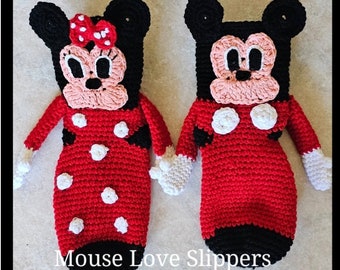 Mouse Love Slippers Crochet Pattern - PDF