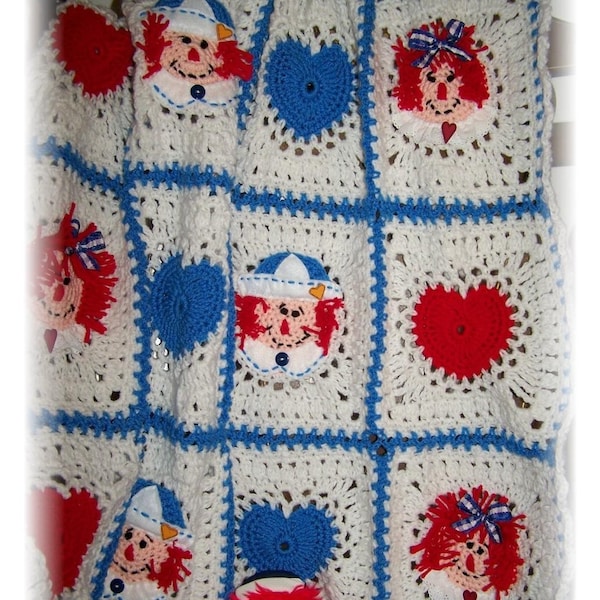 Raggedy Ann and Andy Crochet Baby Afghan or Blanket Crochet Pattern PDF - INSTANT DOWNLOAD.