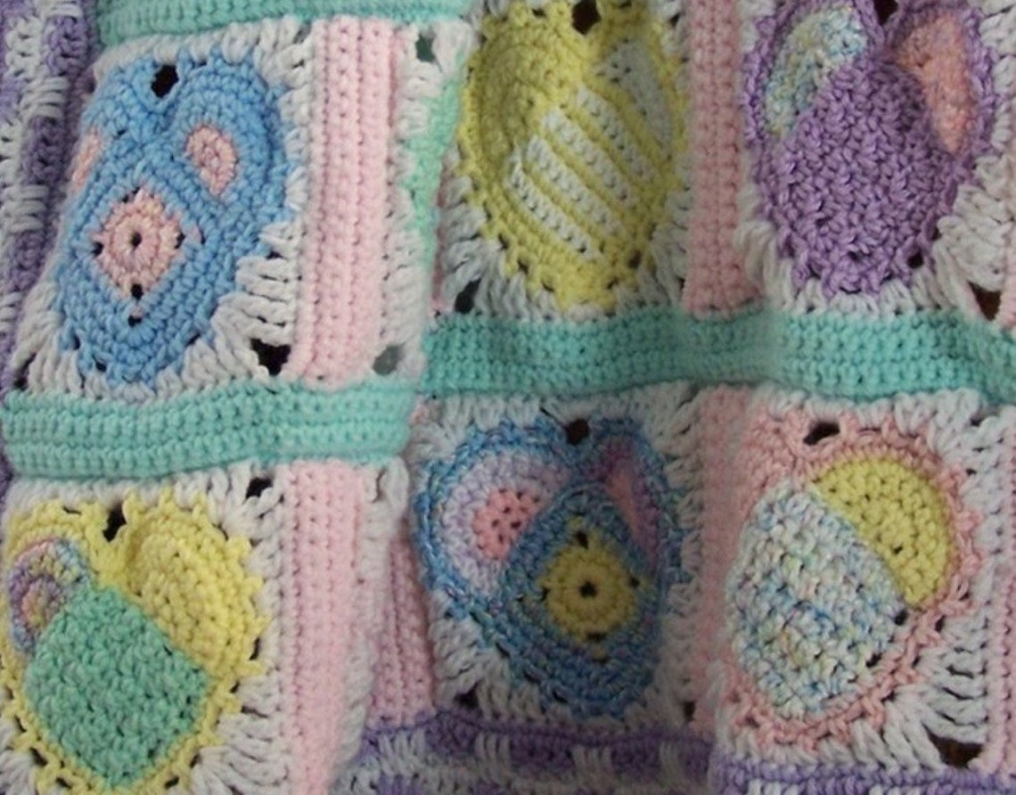 Hearts and Flowers Baby Afghan or Blanket Crochet Pattern PDF Etsy