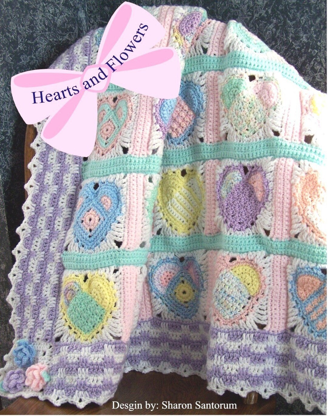 Hearts and Flowers Baby Afghan or Blanket Crochet Pattern PDF INSTANT