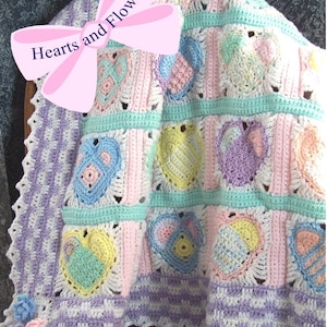 Hearts and Flowers Baby Afghan or Blanket Crochet Pattern PDF - INSTANT DOWNLOAD.