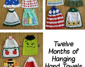 12 Months of Hanging Hand Towels Crochet Pattern - PDF