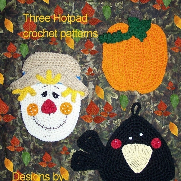 Three Decorative Fall Potholders - It's Fall Ya'll - Crochet Pattern PDF - INSTANT DOWNLOAD.