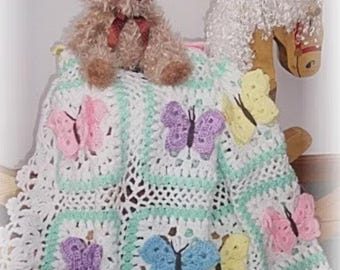 Butterfly Kisses Crochet Baby Afghan or Blanket Pattern PDF - INSTANT DOWNLOAD.