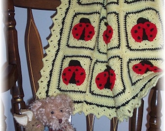 Lady Bug Hugs Crochet Baby Afghan or Blanket Pattern PDF - INSTANT DOWNLOAD.