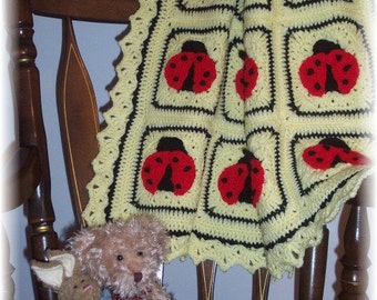 Lady Bug Hugs Crochet Baby Afghan or Blanket Pattern PDF - INSTANT DOWNLOAD.