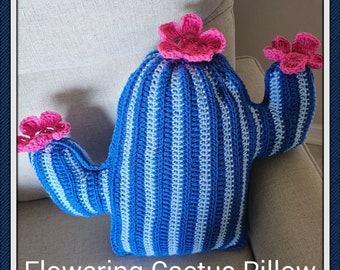 Blue Desert Beauty Cactus Pillow Crochet Pattern - PDF