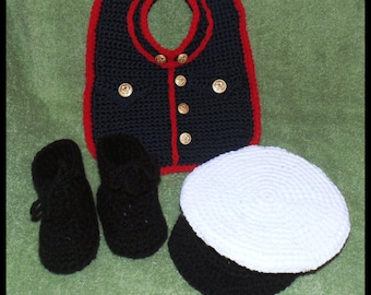 Marine Bib, Booties and Cap Crochet Patterns PDF- INSTANT DOWNLOAD