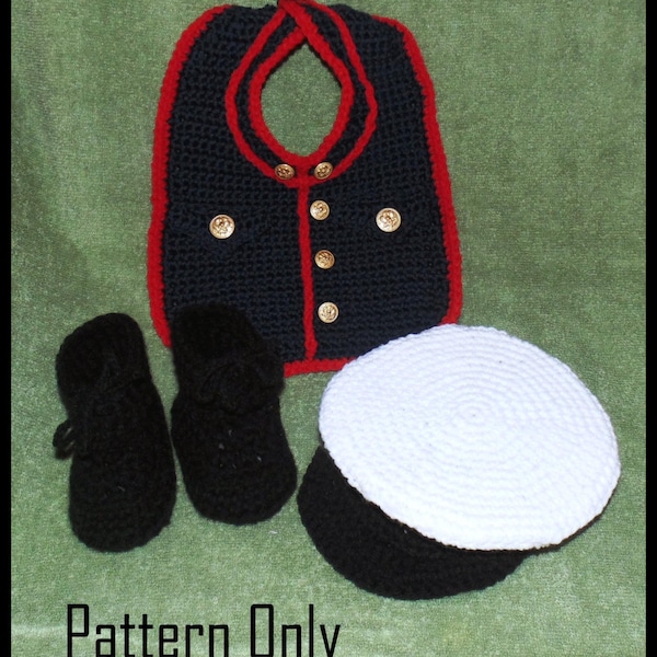 Marine Bib, Booties and Cap Crochet Patterns PDF- INSTANT DOWNLOAD