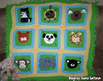 A Day at the Zoo Crochet Baby Afghan or Blanket Pattern PDF - INSTANT DOWNLOAD.