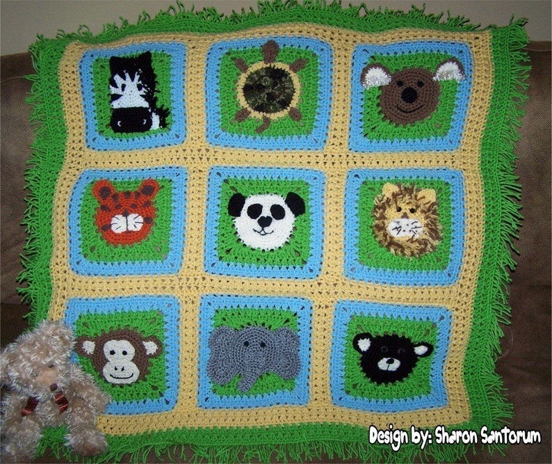 A Day at the Zoo Crochet Baby Afghan or Blanket Pattern PDF INSTANT DOWNLOAD. image 1