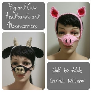 Pig and Cow Earwarmers and Nosewarmers Crochet Patterns - PDF