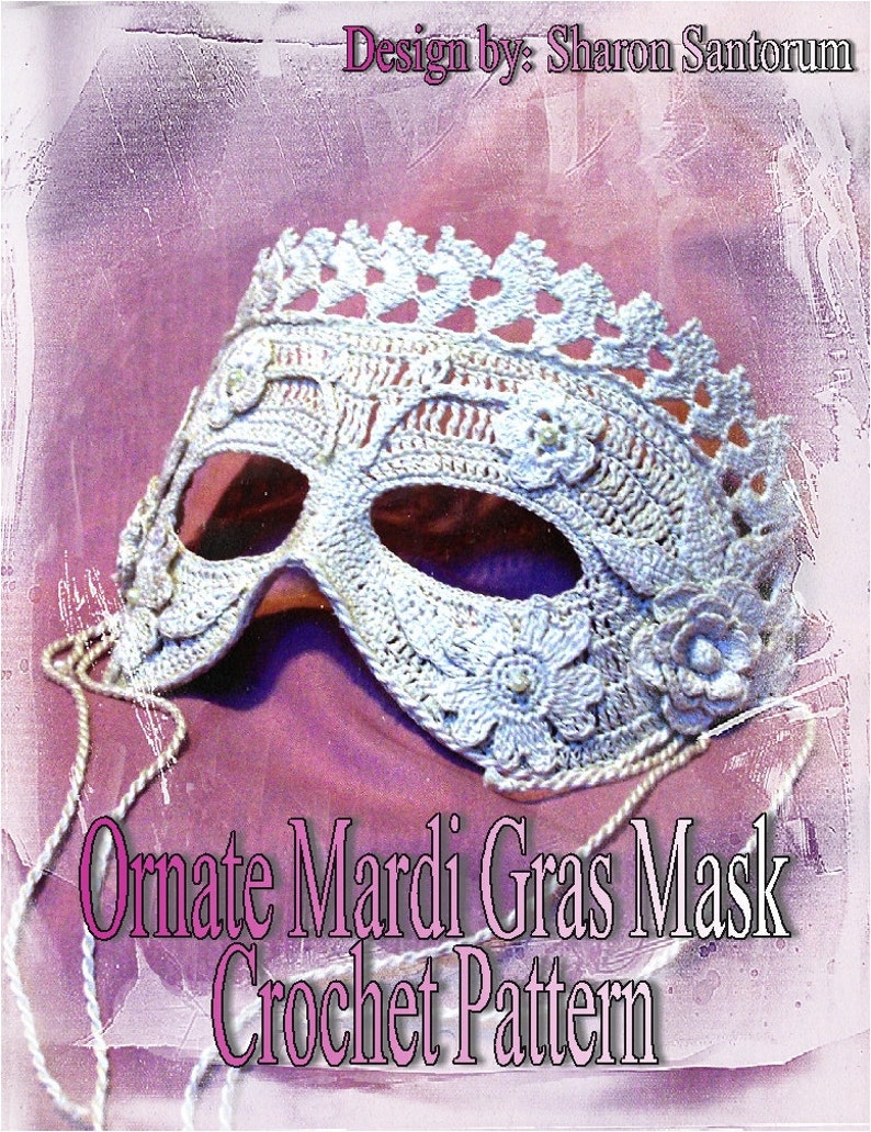 Ornate Mardi Gras Mask Crochet Pattern PDF INSTANT DOWNLOAD. image 1