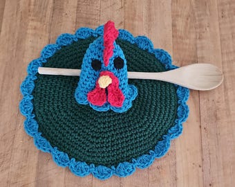 Thumb Grip Hen and Rooster Crochet Potholder Pattern PDF