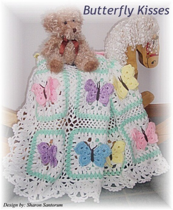 Butterfly Kisses Crochet Baby Afghan or Blanket Pattern PDF - INSTANT DOWNLOAD.