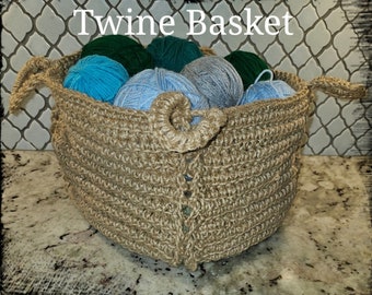 Twine Basket With Built in Handles Crochet Pattern - PDF