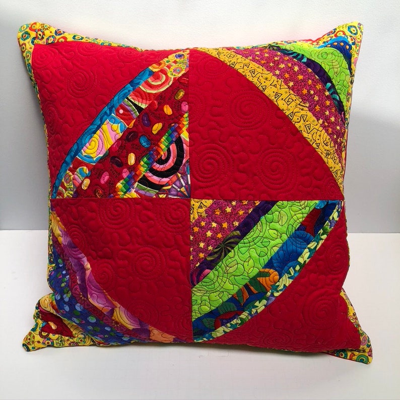 Red Stripe Patchwork Quilted Pillow