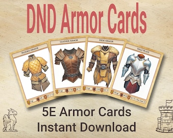 DnD 5e Armor Cards Printable Dungeons and Dragons Equipment Digital Download DM and Player Accessories DnD Armor Cards Illustrated Print 5th