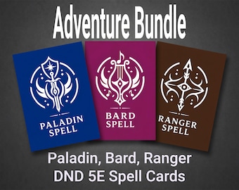5E Spell Cards Bundle Printable PDF Paladin Bard Ranger Spell Deck Digital Download