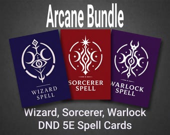 5E Spell Cards Bundle Printable PDF Wizard Sorcerer Warlock Arcane Spell Deck Download