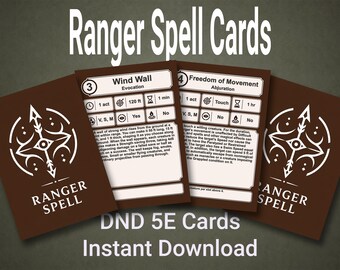 Ranger Spell Cards 5E Compatible Printable PDF Complete Levels 1-5 Spell Deck Digital Download