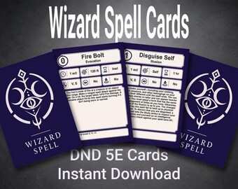 Wizard Spell Cards 5E Compatible Printable PDF Complete Spell Deck Levels 0-9 RPG Reference Instant Download