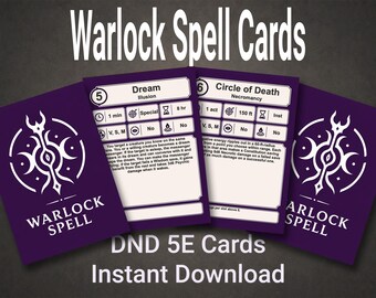 Warlock Spell Cards 5E Compatible Printable PDF with Patron Spells Level 0-9 Digital Download
