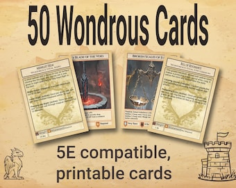 50 Wondrous DnD Cards Printable DnD Item Cards Ready to Print DnD 5e Magic Item Cards Illustrated Set of 50 Instant Download DnD Cards