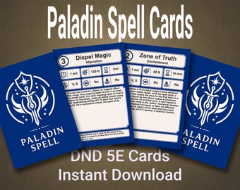 Paladin Spell Cards 5E Compatible Printable PDF with Subclass Spells Level 1-5 Digital Download