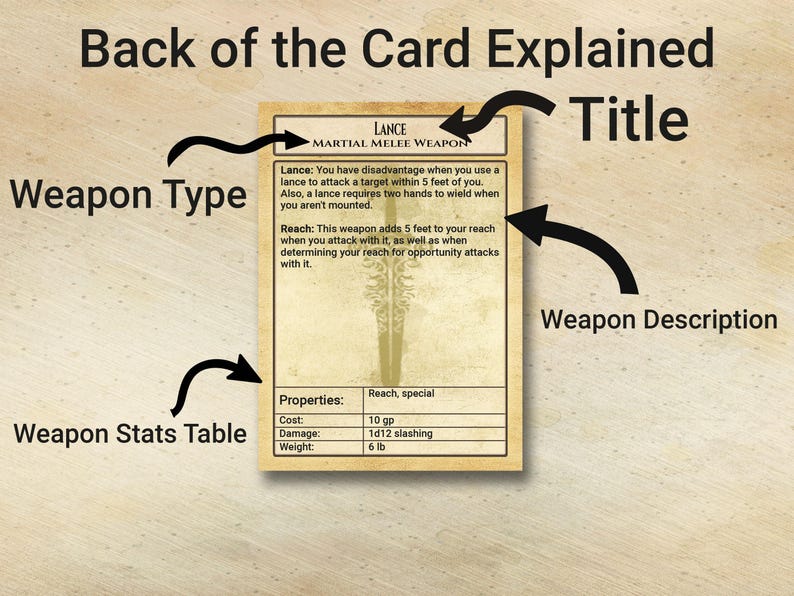 Dnd Weapon Cards Illustrated Printable Dnd 5e Item Cards Dungeons and ...