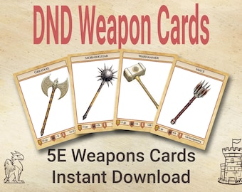 Dnd weapon cards illustrated printable dnd 5e item cards dungeons and dragons cards printable dnd cards for players and DMs dnd 5e weapons