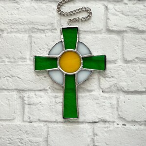 Celtic Cross Suncatcher – Handmade Stained Glass Irish Decor
