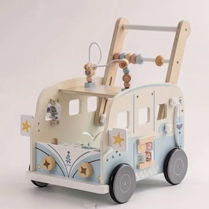 Houten multifunctionele loopwagen speelgoedopberger | Bord bezet | Montessorispeelgoed