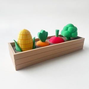 Mom&#39;s Garden Playset-- Full Set with Carrot, Broccoli, Corn & Beet on a Linear Plate Set  for Pretend Tactile STEM Play And Learning