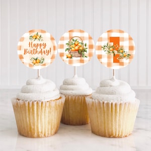 Little Cutie Cupcake Toppers: Orange 1st Birthday Party Decor (Printable)