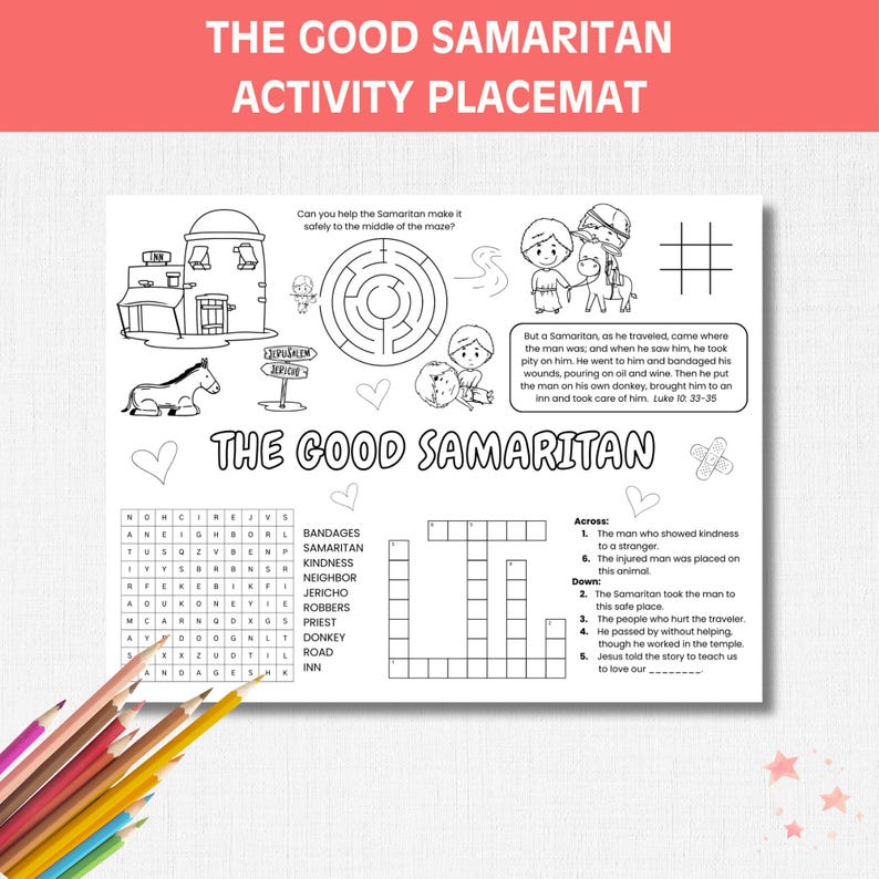 The Good Samaritan Activity Sheet Printable Bible Story Coloring Page ...