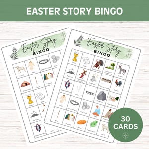 イースタービンゴ（宗教）、復活祭ビンゴカード、印刷可能なイースター聖書ビンゴ、イースターストーリーアクティビティ、イースターストーリービンゴ