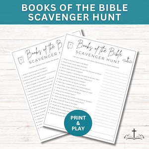 Books of the Bible Scavenger Hunt, Printable Church Bible Games, Youth Group and Adult Bible Activity, Bible Trivia