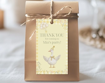 One Silly Goose Favor Tags, Editable Birthday Thank You Tags, Printable Goose Theme Gift Tags, One Silly Goose Party Decor