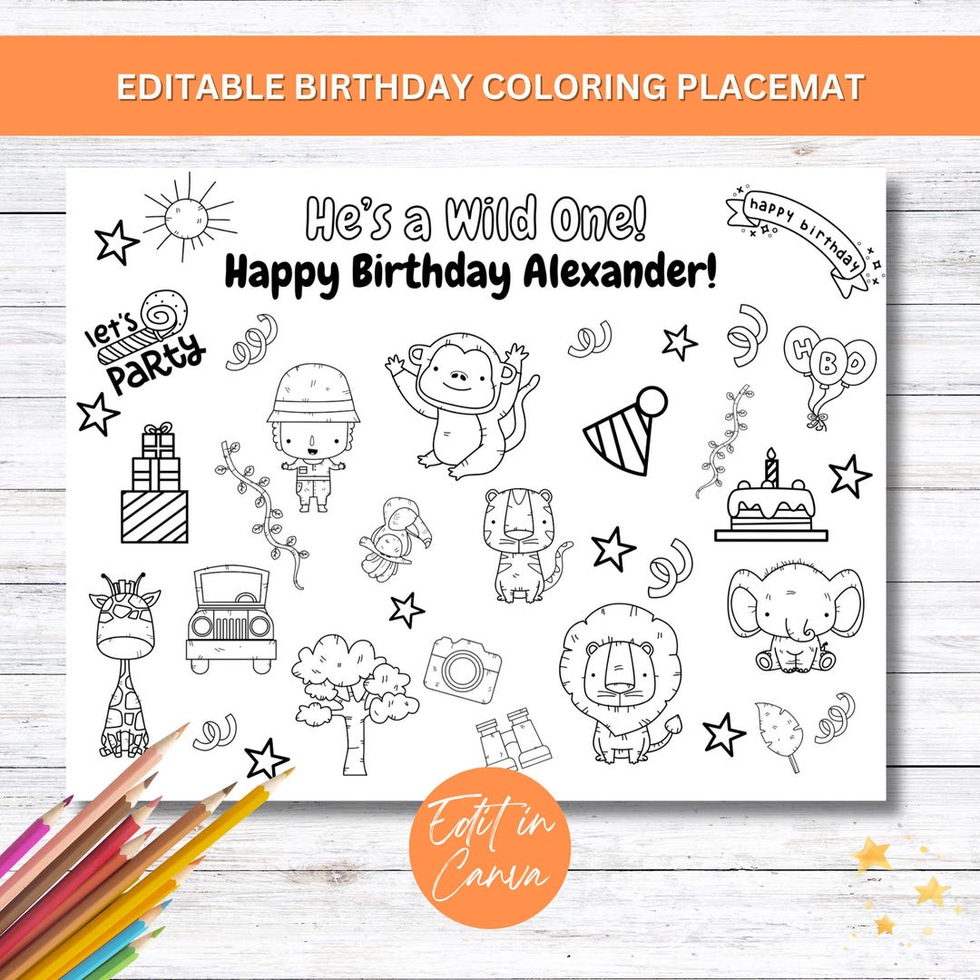 Wild One Birthday Coloring Page, Editable Personalised Party Favor ...