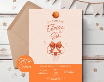 Basketball-Geburtstagseinladung Mädchen, bearbeitbare Basketball-Einladung, Sport-Party-Einladung, druckbare Mädchen-Basketball-Vorlage