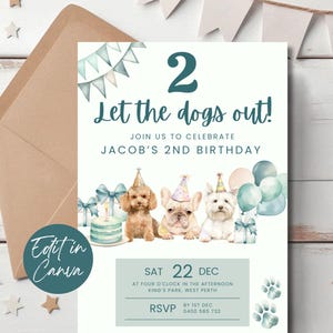 Two Let the Dogs Out Birthday Invitation Dog 2nd Birthday Invite Puppy Party Second Birthday Editable Template