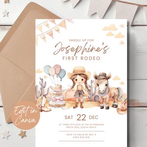 First Rodeo Birthday Invitation, Editable Cowgirl 1st Party Invite, Printable Wild West Invitation Template, Western First Birthday Invite
