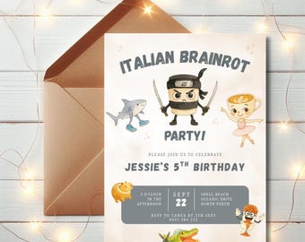 Italian Brainrot Birthday Invitation, Editable Meme Invite Template, Printable Invitation for Kids Party