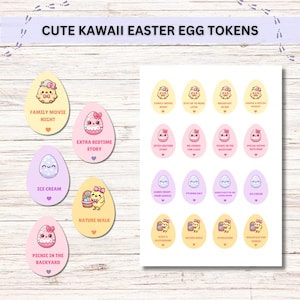 Printable Easter Tokens, Easter Egg Tokens, Easter Egg Hunt Printable, Cute Kawaii Easter Egg Filler Tokens, Easter Egg Coupons for Kids