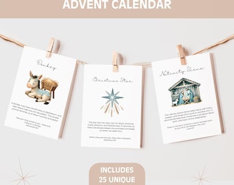 Calendario dell'Avvento della Bibbia per bambini, schede stampabili delle Scritture dell'Avvento, schede con storie della Natività, schede con le Scritture, attività di conto alla rovescia per Natale