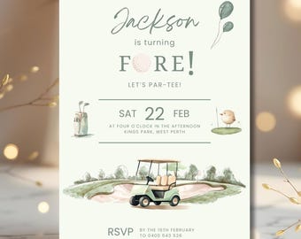 4th Birthday Golf Invitation, Fourth Birthday Invite Editable Canva Template,  Mini Golf Kids Party Invite