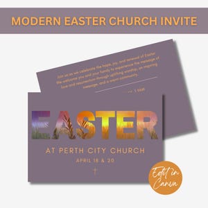 Invito alla chiesa di Pasqua, invito modificabile alla chiesa della domenica di Pasqua, modello di invito per cartolina religiosa, invito stampabile per chiesa moderna