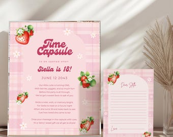 Berry First Birthday Time Capsule, Editable Strawberry Birthday Sign, Berry 1st Party Decor, Girl 1st Birthday Printable