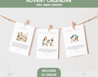 Nativity Advent Calendar for Kids KJV, Printable Christmas Story Advent Scripture Cards, Christmas Countdown, King James Family Activity